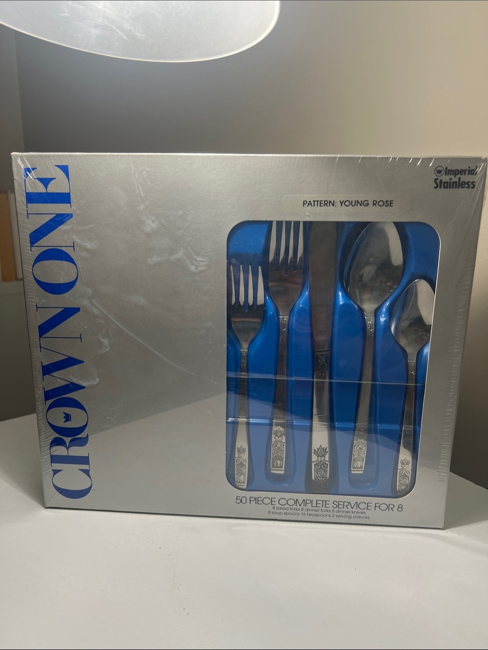 Crown One - Imperial Stainless Flatware - Vintage Young Rose Design - 50 Pieces